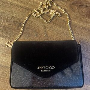 Jimmy Choo Black Velvet Clutch with Gold Chain
